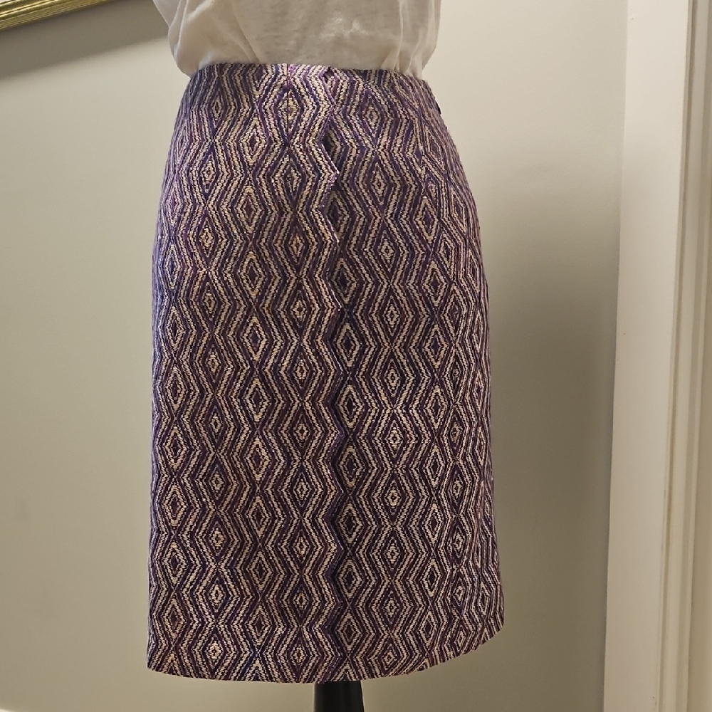 CHANEL Purple Diamond Pattern Pencil Skirt